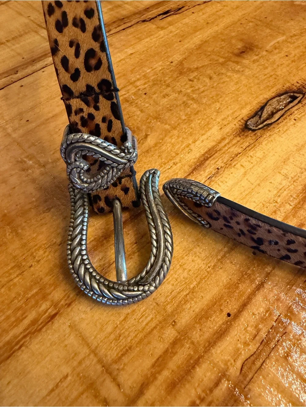 Chico’s Calf Hair Leather Leopard Heart Belt Sz Small - NWOT